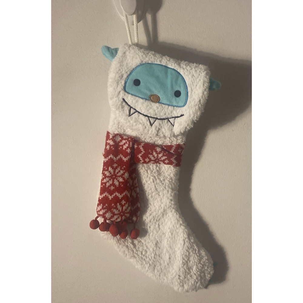 Target Wondershop White Yeti Blue Face Red Scarf Abominable Snowman Stocking 17"